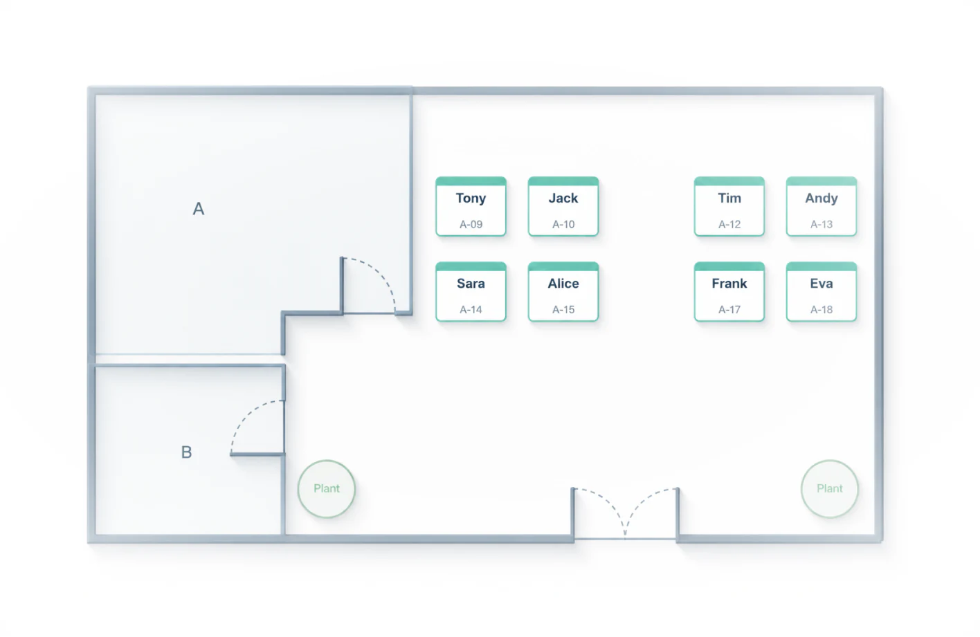 A floor plan with tables and seats on the SeatMaply canvas